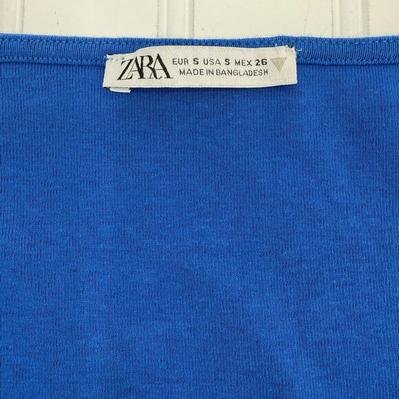 Zara Blue Square Neck‎ Crop Knit Top Size Small Short Sleeve Festival - Picture 5 of 5